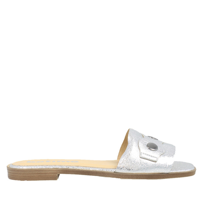 Polskie Damskie Srebrne Klapki skóra naturalna