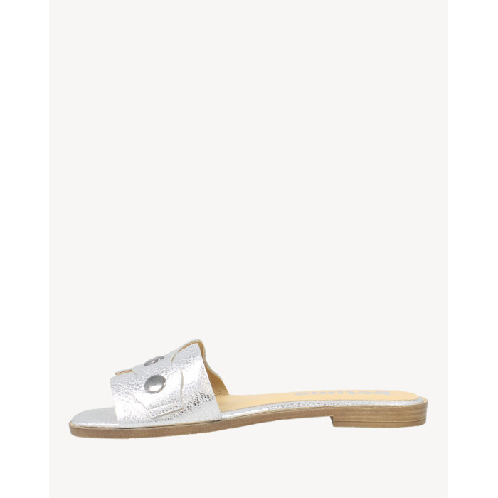 Polskie Damskie Srebrne Klapki skóra naturalna