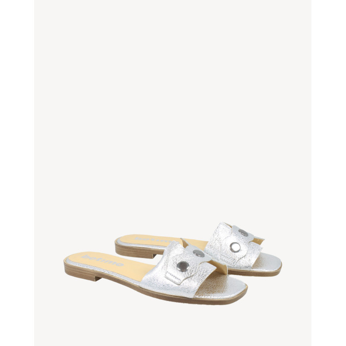 Polskie Damskie Srebrne Klapki skóra naturalna