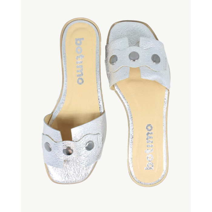 Polskie Damskie Srebrne Klapki skóra naturalna