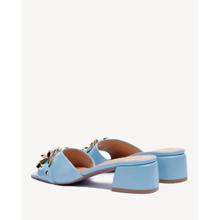 Damskie Niebieskie Klapki na obcasie 3cm skóra