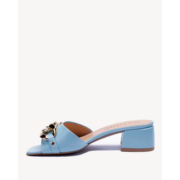 Damskie Niebieskie Klapki na obcasie 3cm skóra