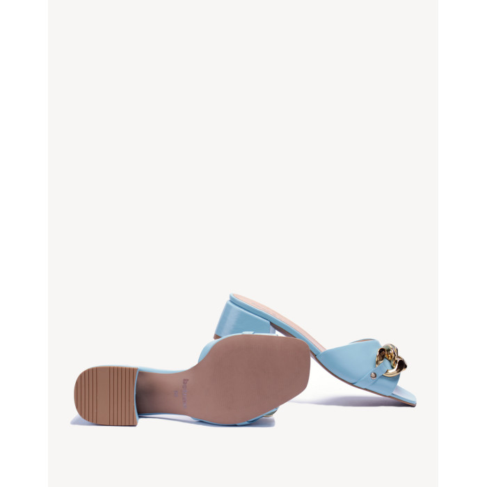 Damskie Niebieskie Klapki na obcasie 3cm skóra