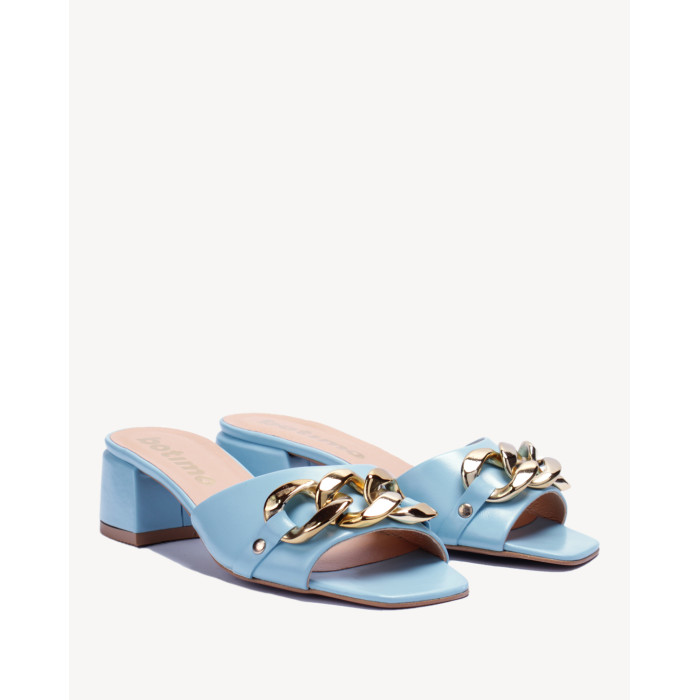 Damskie Niebieskie Klapki na obcasie 3cm skóra