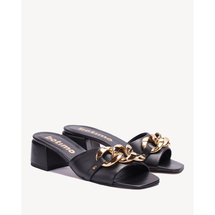 Damskie Czarne Klapki na obcasie 3 cm skóra PL