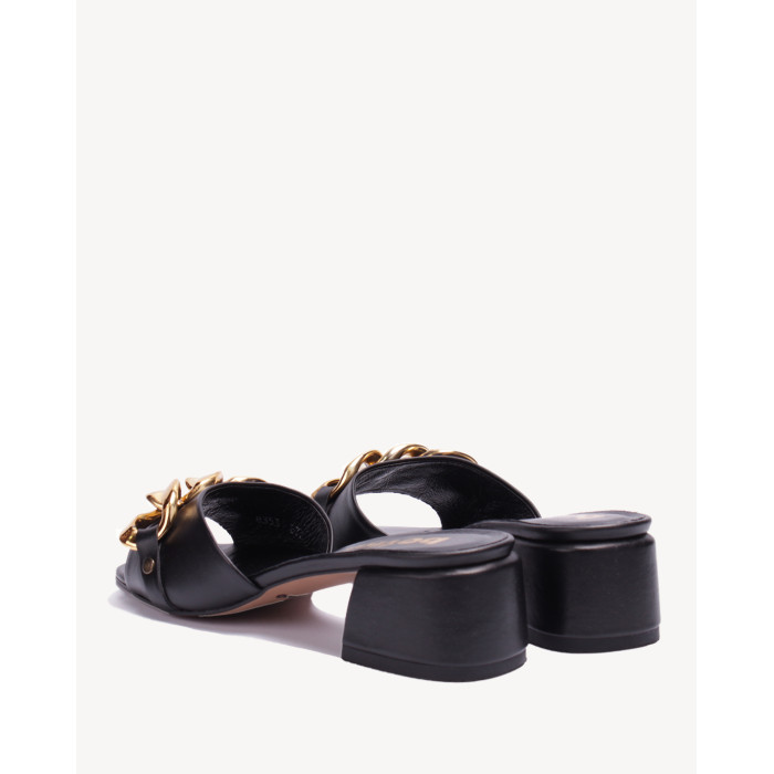 Damskie Czarne Klapki na obcasie 3 cm skóra PL