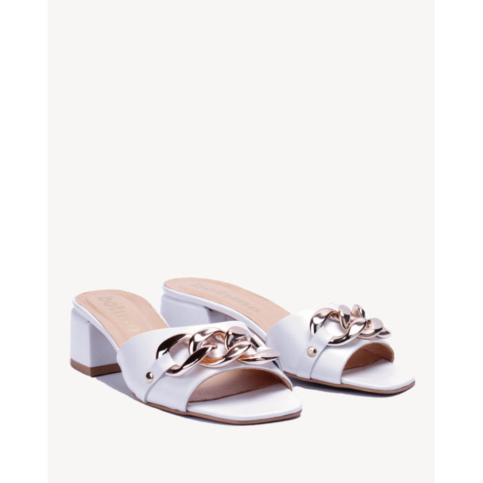 Women's White Flip Flops with heel 3 cm leather PL