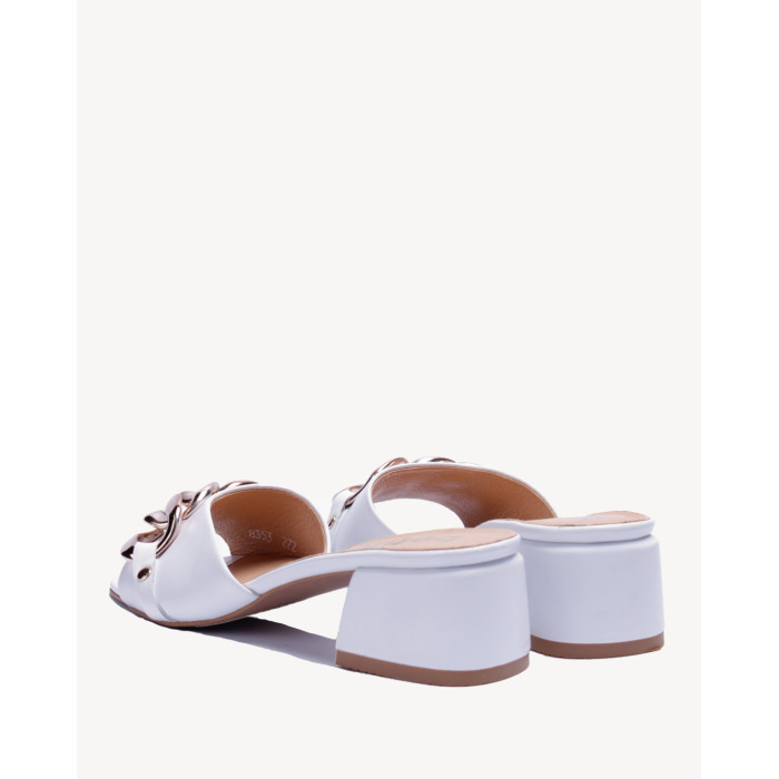 Women's White Flip Flops with heel 3 cm leather PL