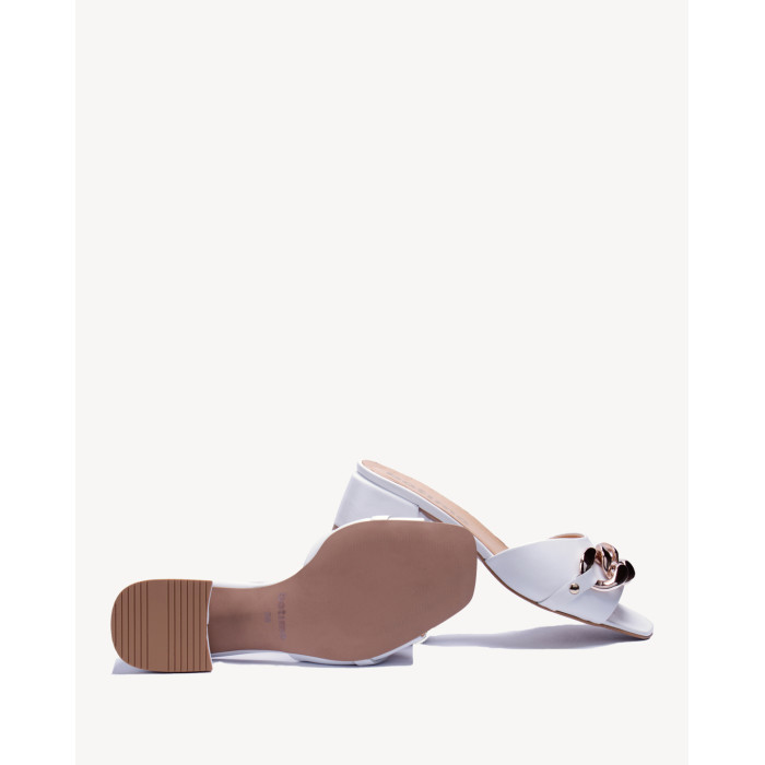 Women's White Flip Flops with heel 3 cm leather PL