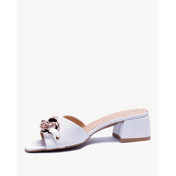 Women's White Flip Flops with heel 3 cm leather PL