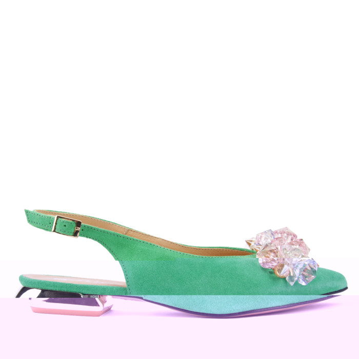 Damskie Zielone Czółenka skóra zamsz PL