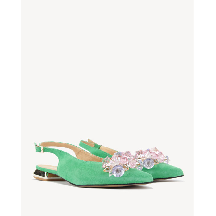 Damskie Zielone Czółenka skóra zamsz PL