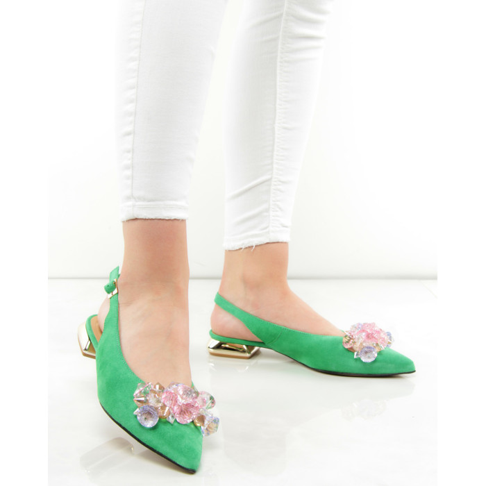 Damskie Zielone Czółenka skóra zamsz PL