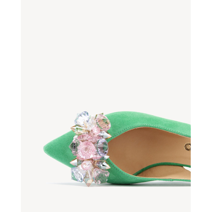 Damskie Zielone Czółenka skóra zamsz PL