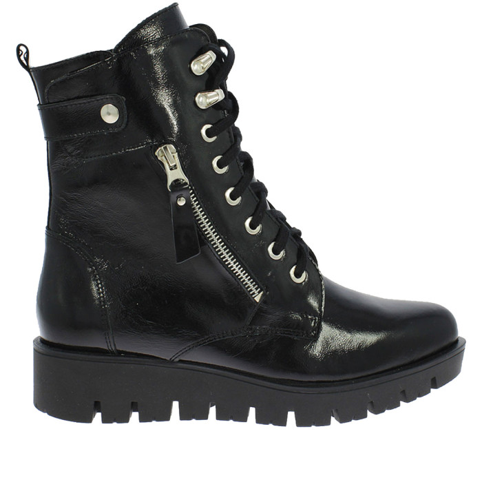 Czarne Botki ocieplane platforma 3 cm skórzane