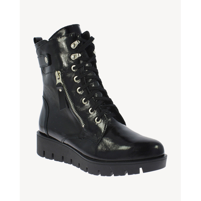 Czarne Botki ocieplane platforma 3 cm skórzane