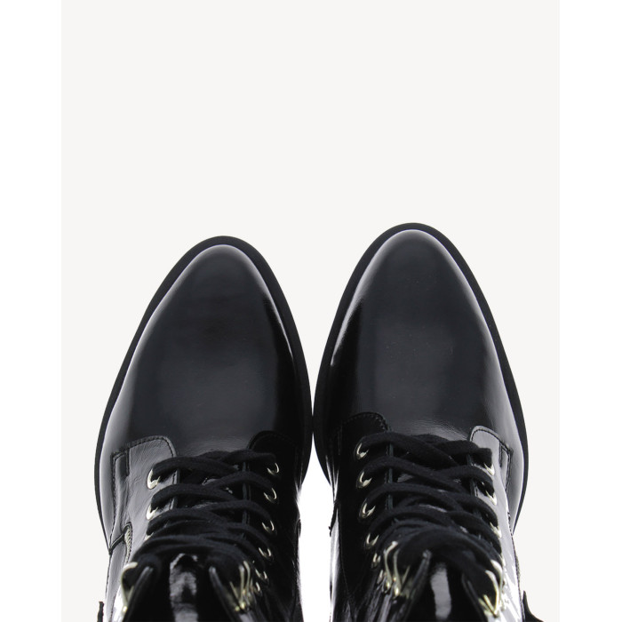 Czarne Botki ocieplane platforma 3 cm skórzane