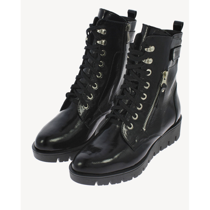 Czarne Botki ocieplane platforma 3 cm skórzane