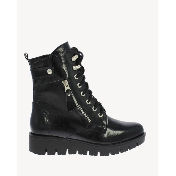 Czarne Botki ocieplane platforma 3 cm skórzane