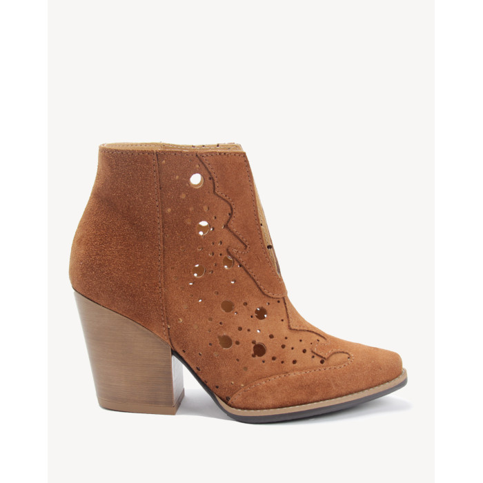 Damskie Rude Botki obcas 7 cm skóra welur PL