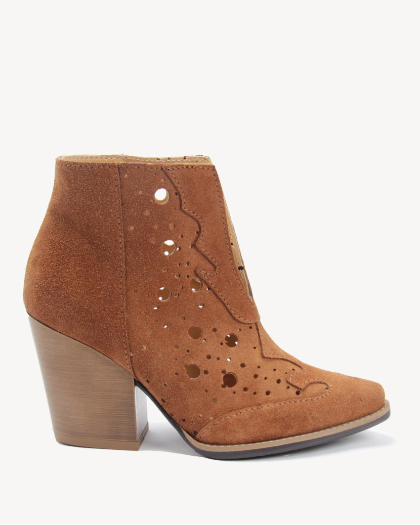 Damskie Rude Botki obcas 7 cm skóra welur PL