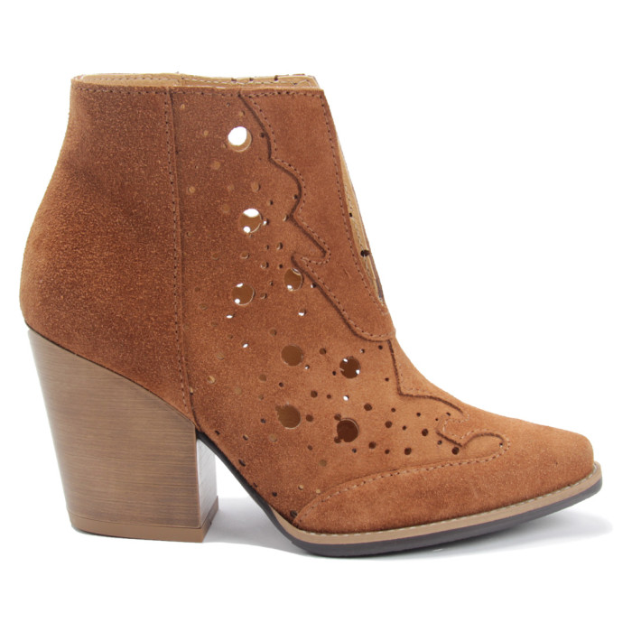 Damskie Rude Botki obcas 7 cm skóra welur PL