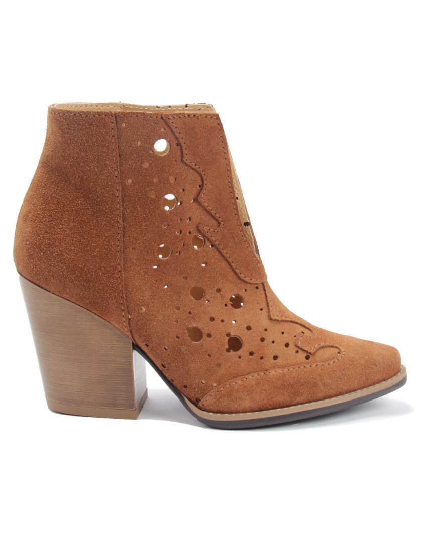 Damskie Rude Botki obcas 7 cm skóra welur PL