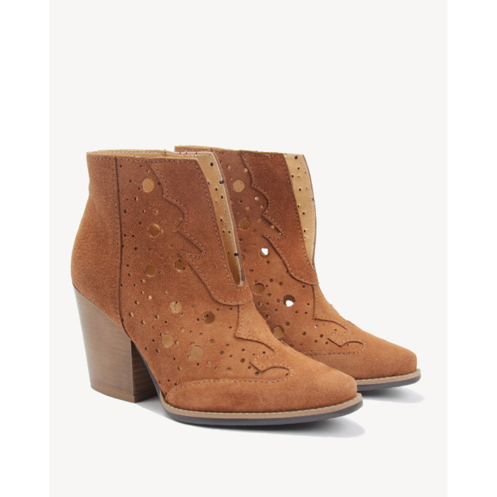 Damskie Rude Botki obcas 7 cm skóra welur PL