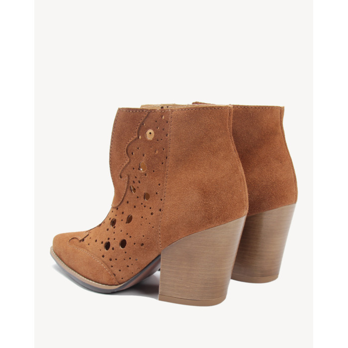 Damskie Rude Botki obcas 7 cm skóra welur PL