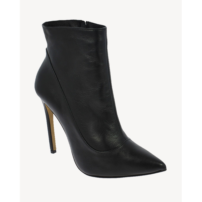 Czarne Botki ocieplane obcas 11 cm skórzane