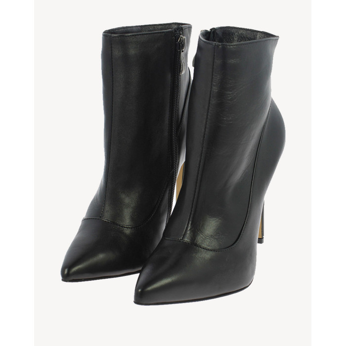 Czarne Botki ocieplane obcas 11 cm skórzane