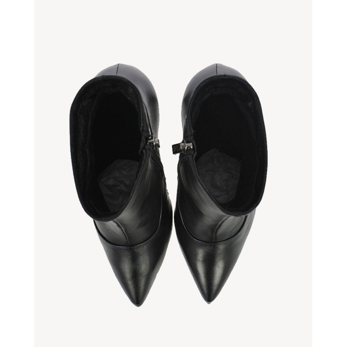 Czarne Botki ocieplane obcas 11 cm skórzane