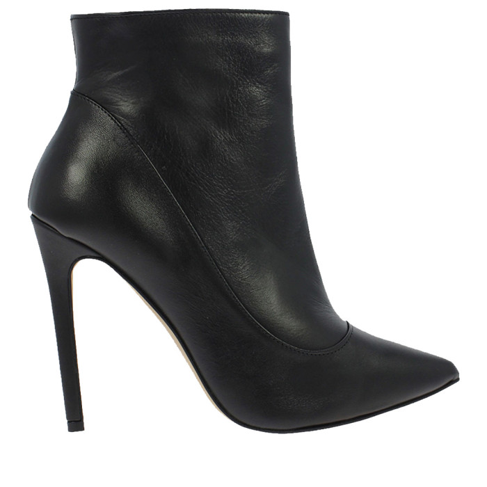 Czarne Botki ocieplane obcas 11 cm skórzane