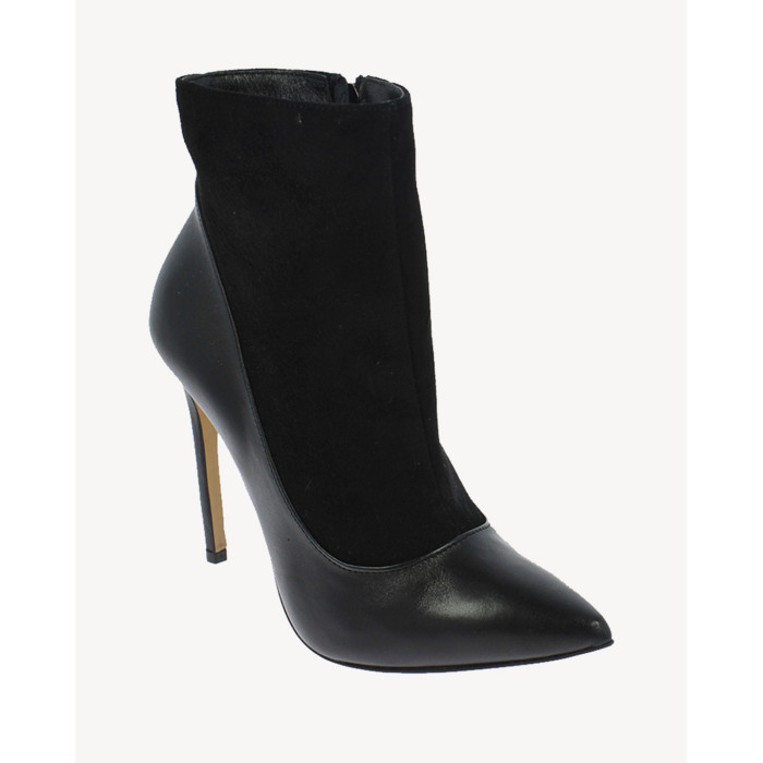 Czarne Botki ocieplane obcas 11 cm skórzane