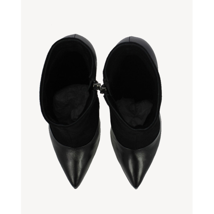 Czarne Botki ocieplane obcas 11 cm skórzane