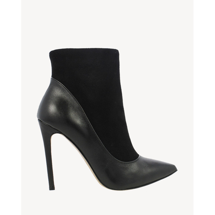 Czarne Botki ocieplane obcas 11 cm skórzane