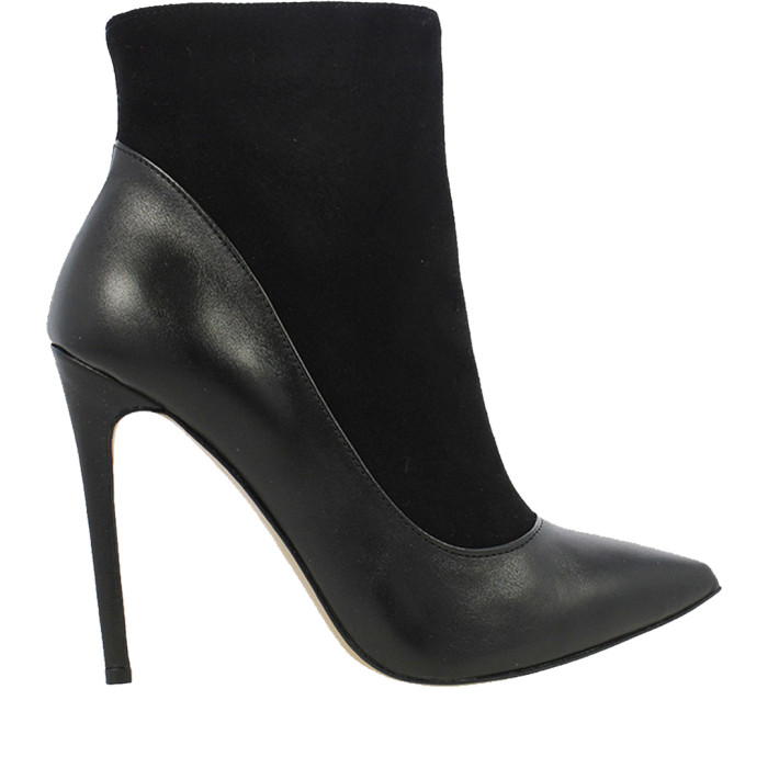 Czarne Botki ocieplane obcas 11 cm skórzane