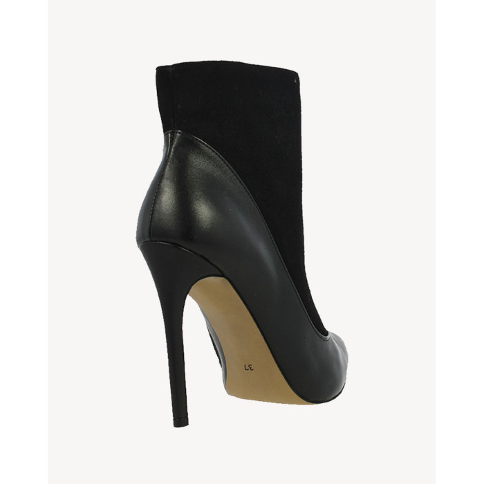 Czarne Botki ocieplane obcas 11 cm skórzane