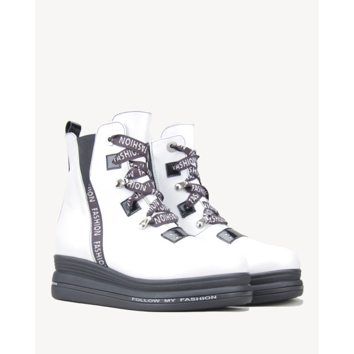 Białe Botki ocieplane platforma 4 cm skórzane