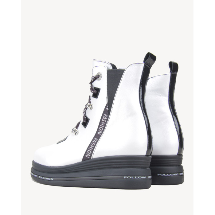 Białe Botki ocieplane platforma 4 cm skórzane