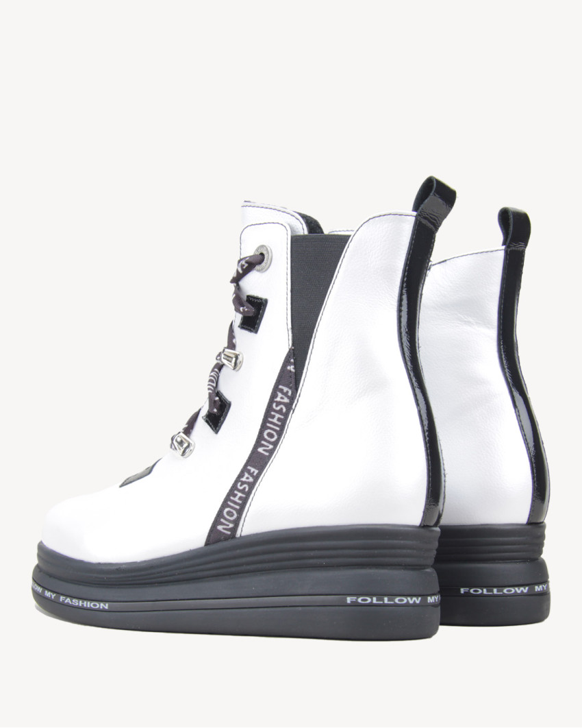 Białe Botki ocieplane platforma 4 cm skórzane