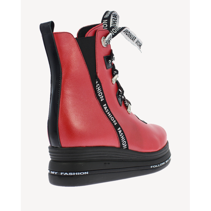 Czerwone Botki ocieplane platforma 4 cm skórz