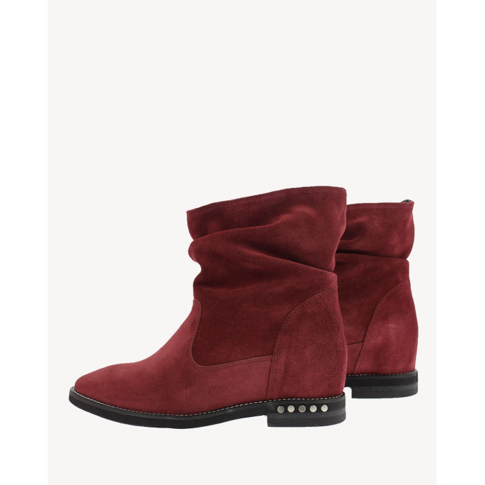 Damskie Bordowe Botki ocieplane skóra zamsz PL