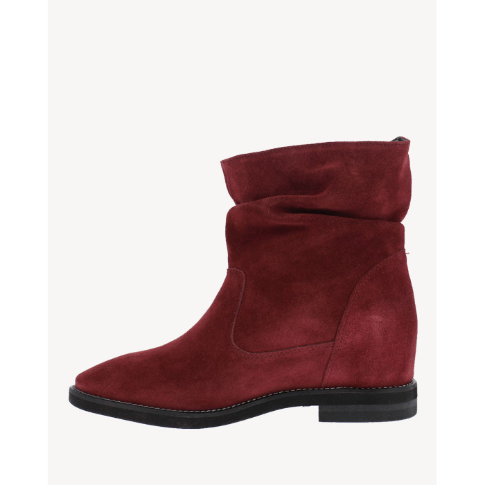 Damskie Bordowe Botki ocieplane skóra zamsz PL