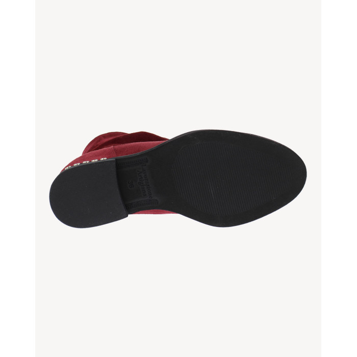 Damskie Bordowe Botki ocieplane skóra zamsz PL