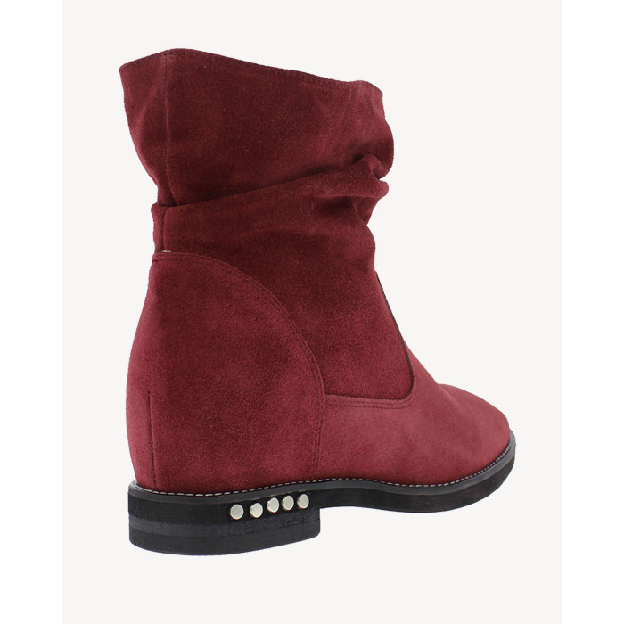Damskie Bordowe Botki ocieplane skóra zamsz PL