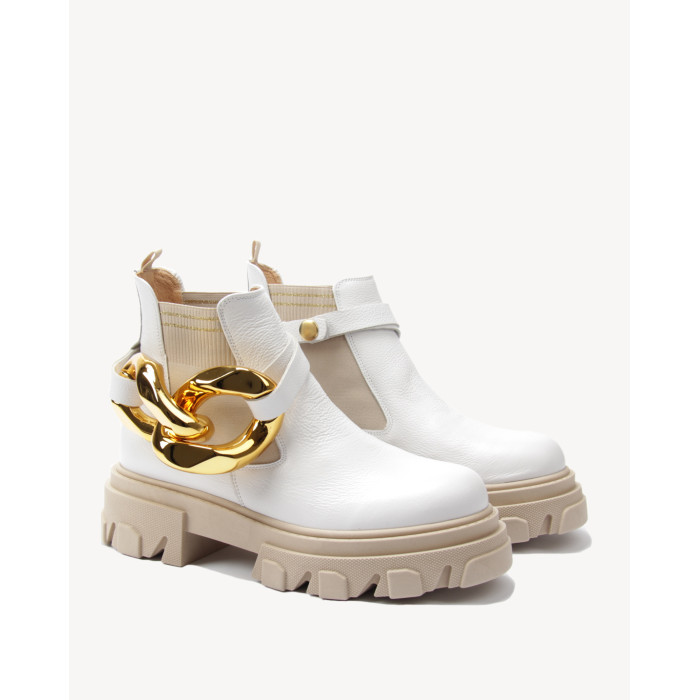 Damskie Białe Botki platforma 4cm skóra natura