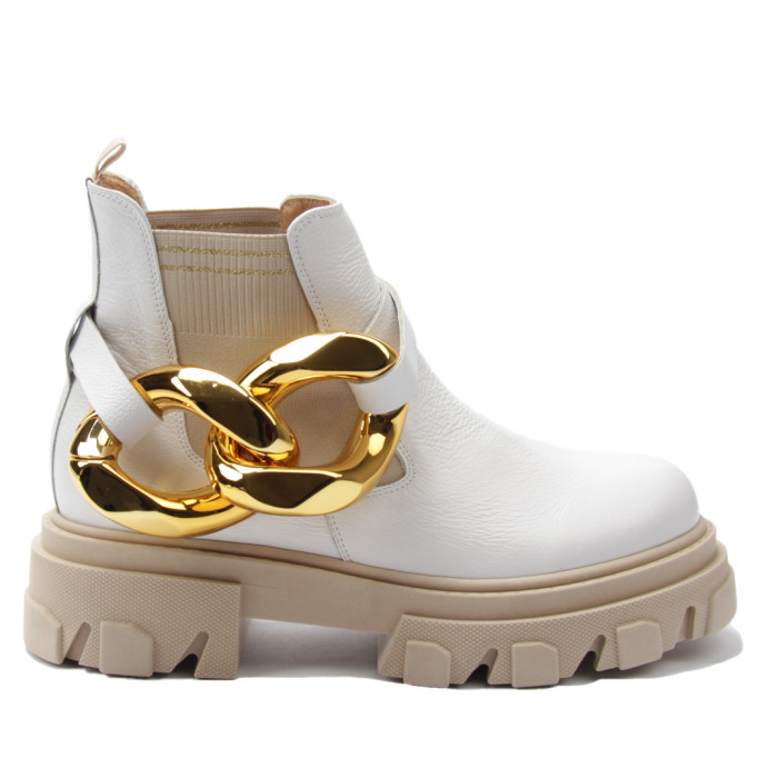 Damskie Białe Botki platforma 4cm skóra natura