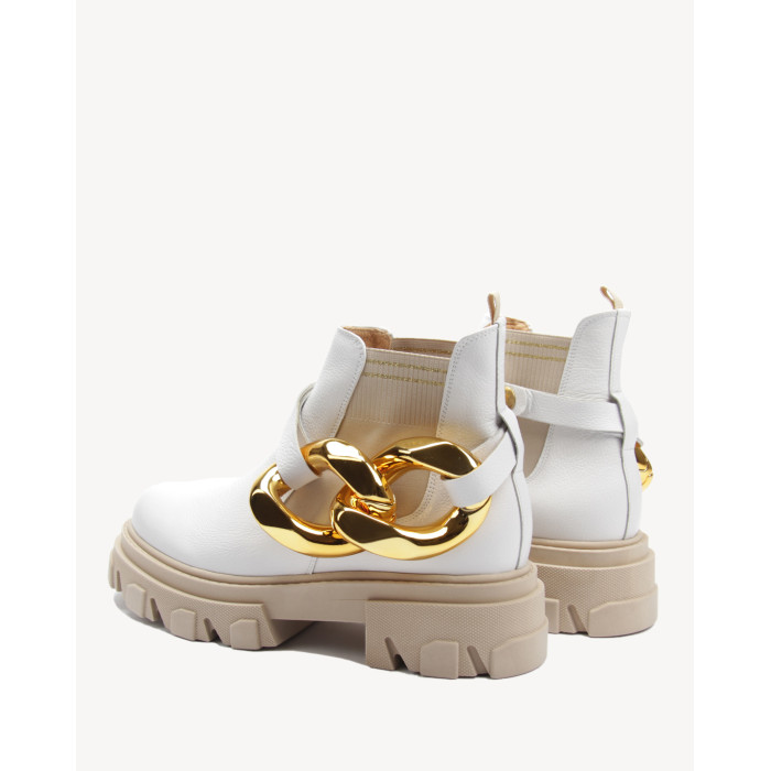 Damskie Białe Botki platforma 4cm skóra natura