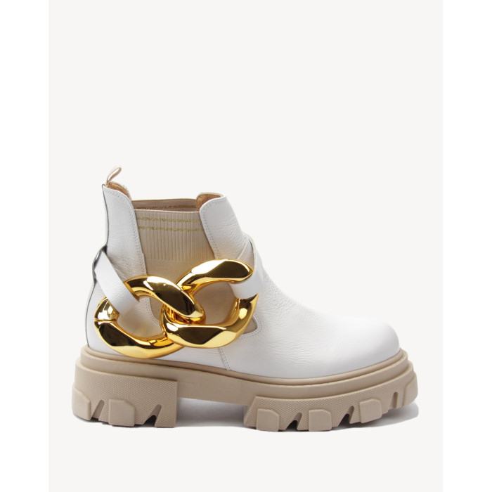 Damskie Białe Botki platforma 4cm skóra natura